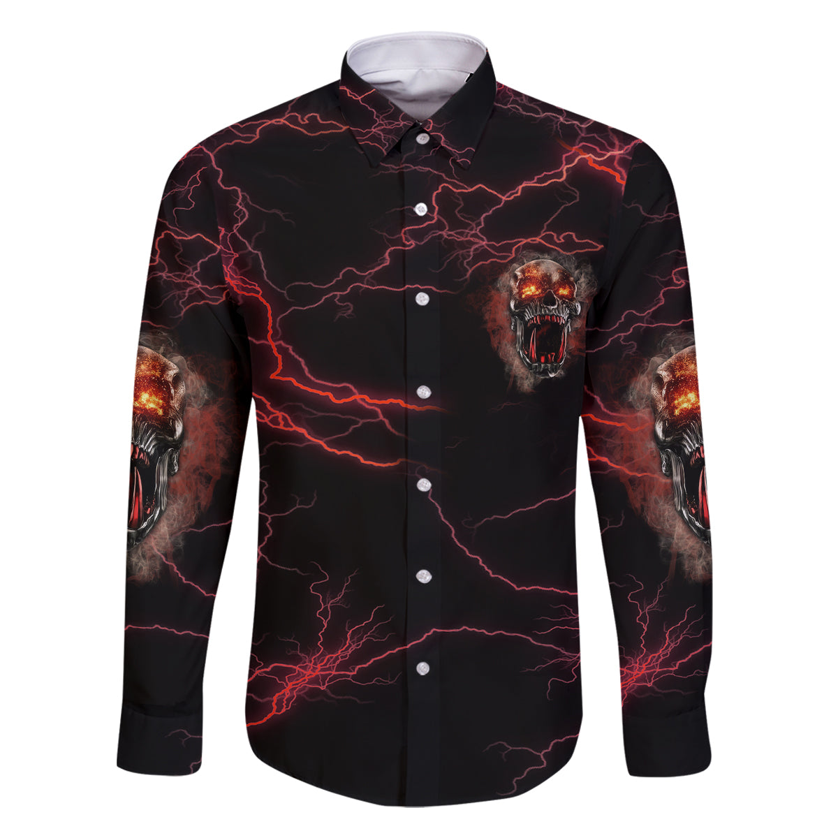 I'm Never Alone Skull Demon Family Matching Off Shoulder Long Sleeve Dress and Hawaiian Shirt - Wonder Print Shop