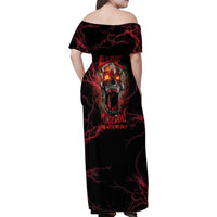 I'm Never Alone Skull Demon Family Matching Off Shoulder Maxi Dress and Hawaiian Shirt - Wonder Print Shop