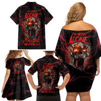 I'm Never Alone Skull Demon Family Matching Off Shoulder Short Dress and Hawaiian Shirt - Wonder Print Shop