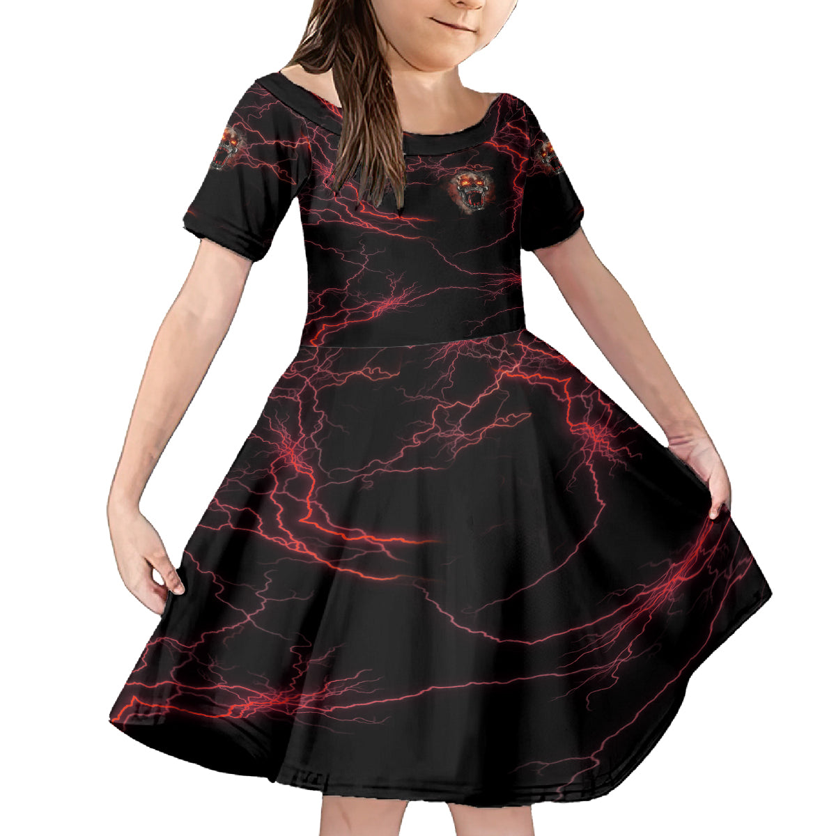 I'm Never Alone Skull Demon Family Matching Puletasi Dress and Hawaiian Shirt - Wonder Print Shop