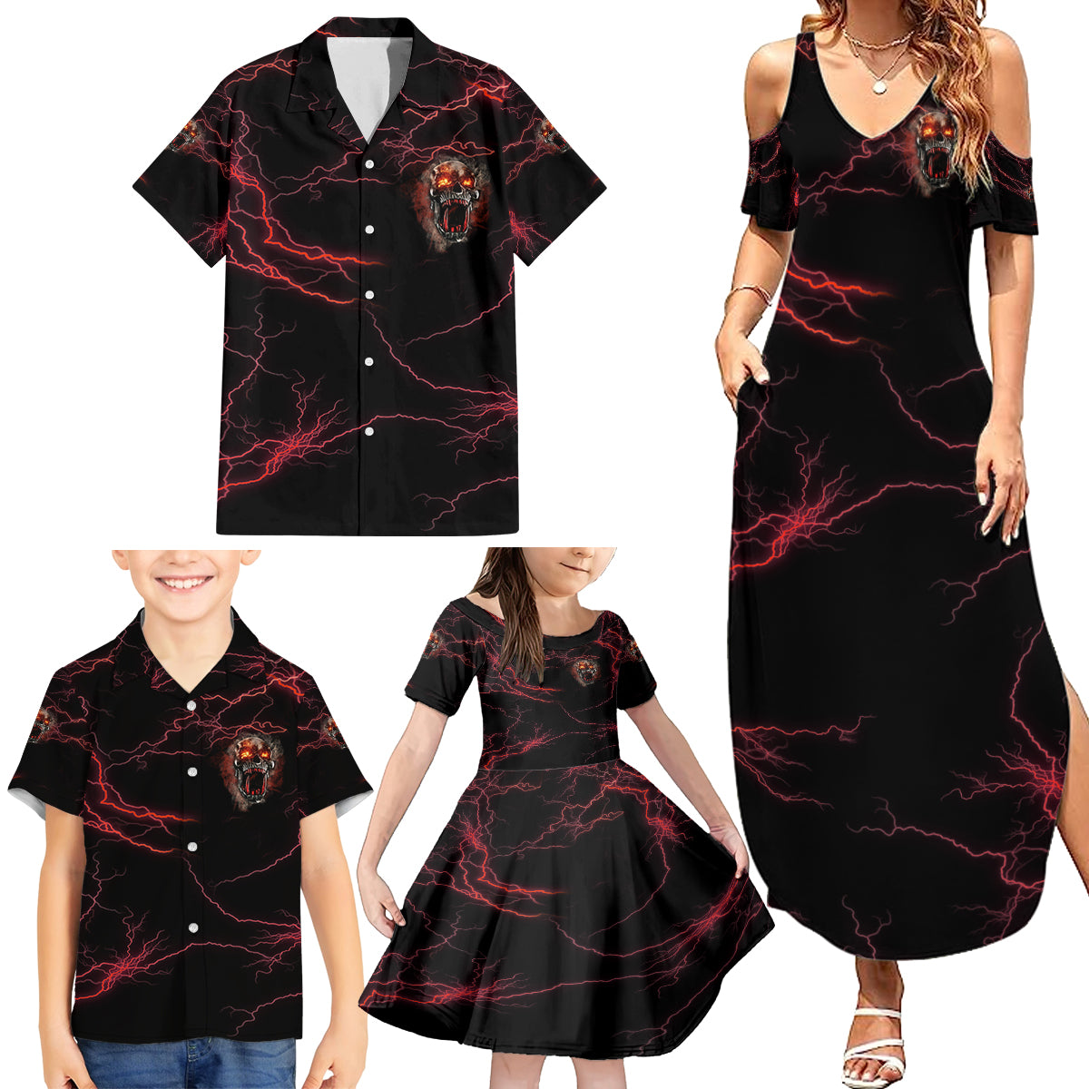 I'm Never Alone Skull Demon Family Matching Summer Maxi Dress and Hawaiian Shirt - Wonder Print Shop