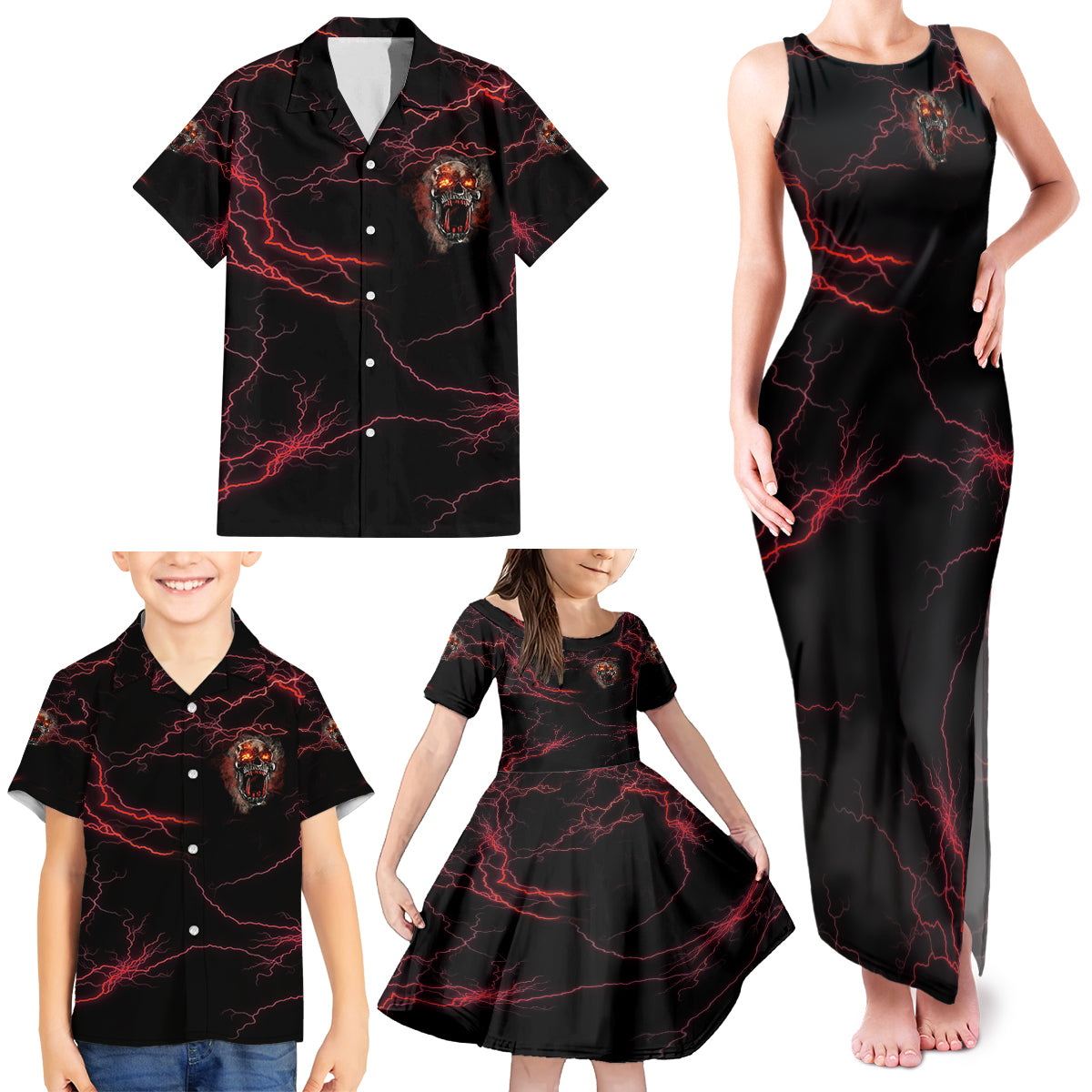 I'm Never Alone Skull Demon Family Matching Tank Maxi Dress and Hawaiian Shirt - Wonder Print Shop
