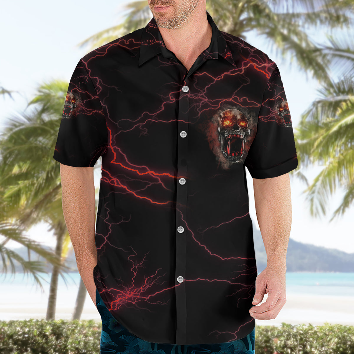 I'm Never Alone Skull Demon Hawaiian Shirt - Wonder Print Shop