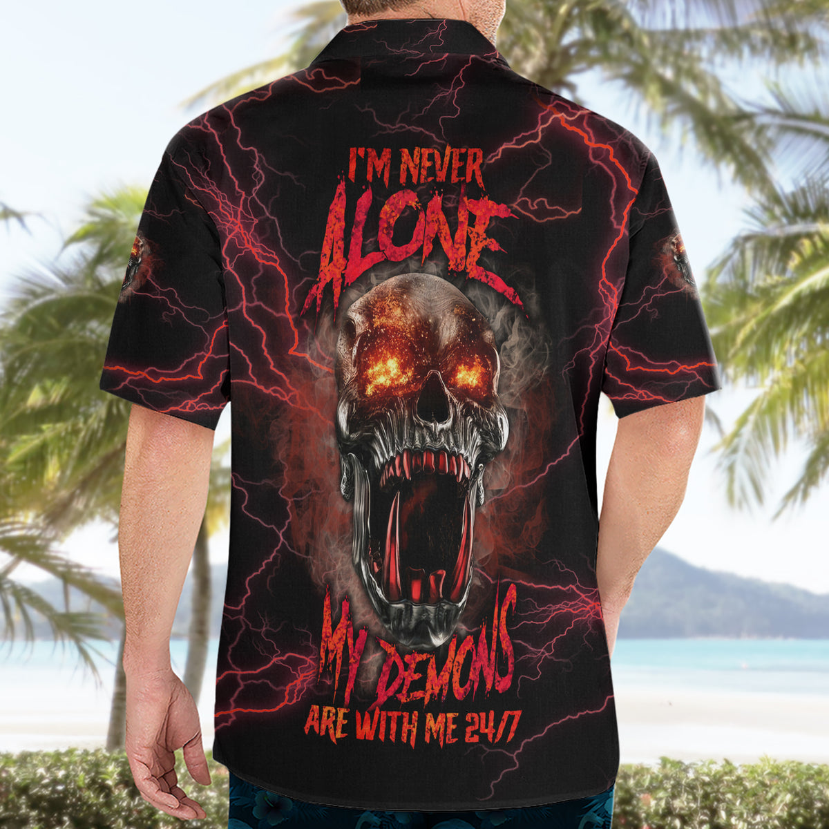 I'm Never Alone Skull Demon Hawaiian Shirt - Wonder Print Shop