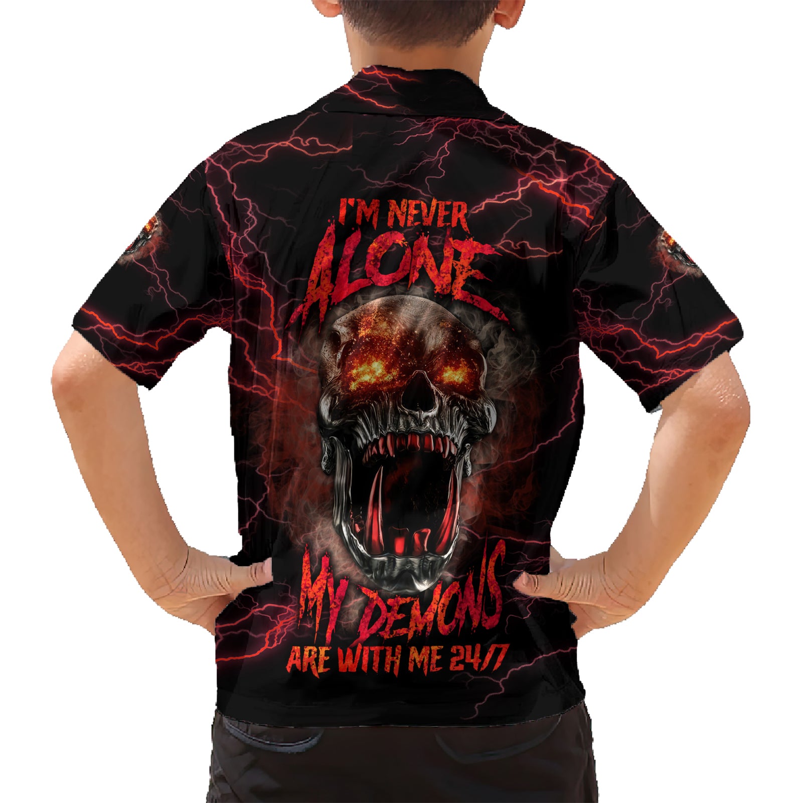 I'm Never Alone Skull Demon Kid Hawaiian Shirt - Wonder Print Shop