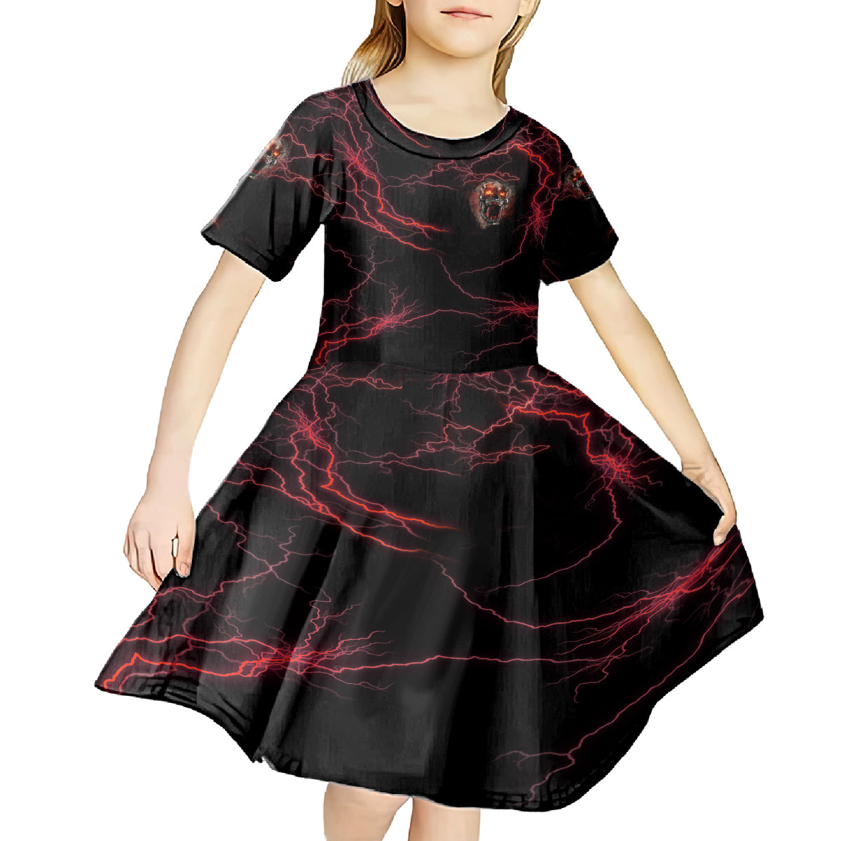 I'm Never Alone Skull Demon Kid Short Sleeve Dress - Wonder Print Shop