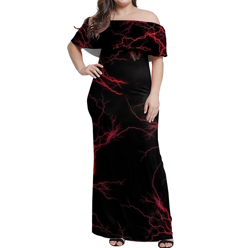 I'm Never Alone Skull Demon Off Shoulder Maxi Dress - Wonder Print Shop