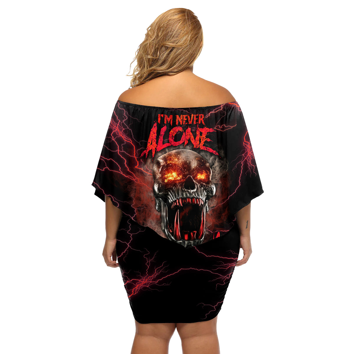 I'm Never Alone Skull Demon Off Shoulder Short Dress - Wonder Print Shop