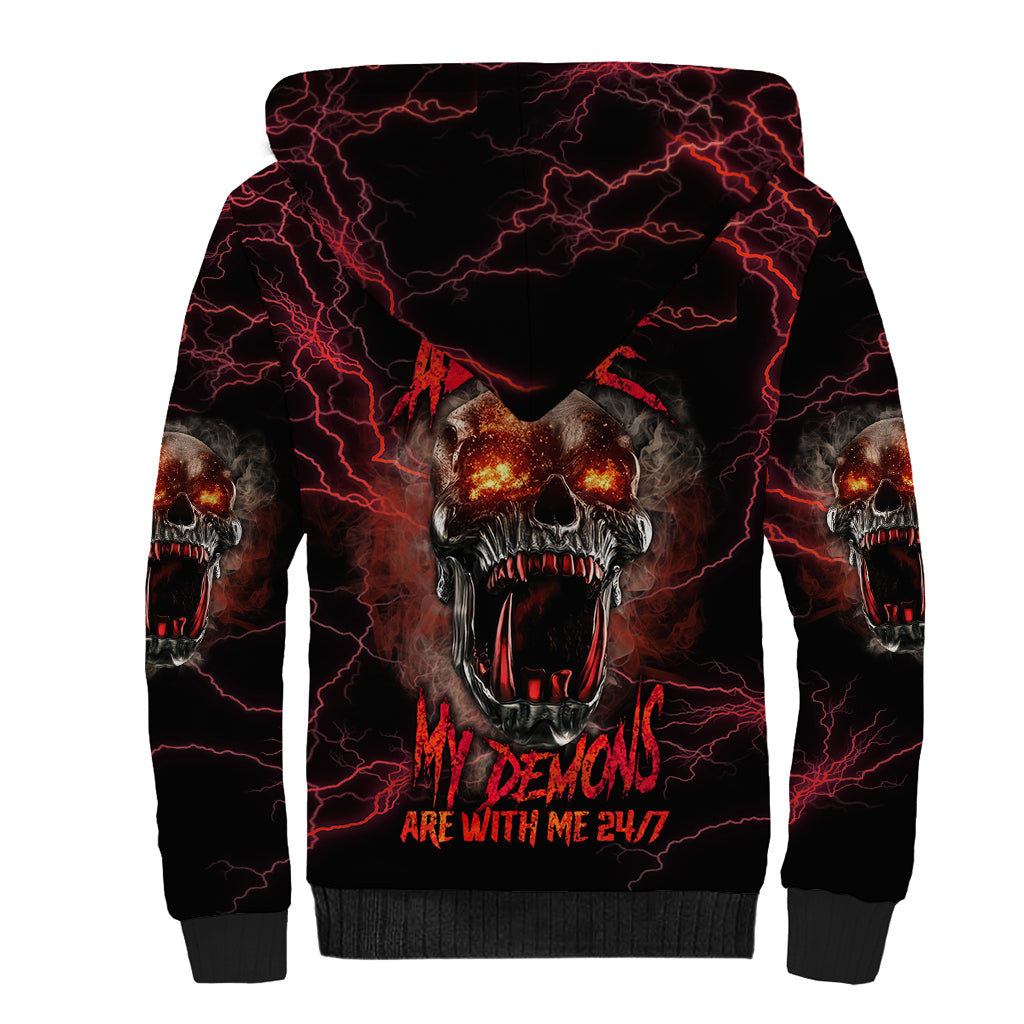 I'm Never Alone Skull Demon Sherpa Hoodie - Wonder Print Shop