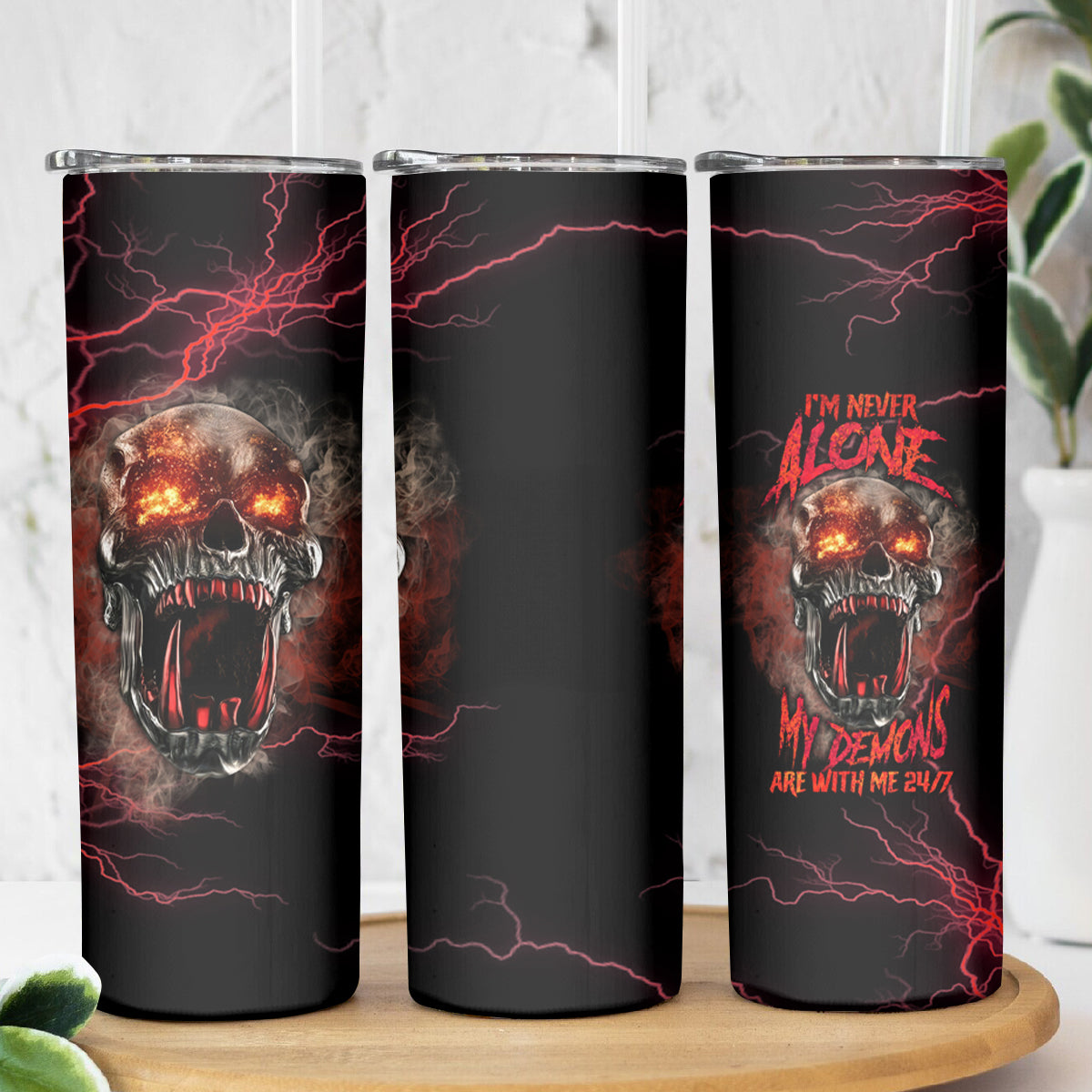 I'm Never Alone Skull Demon Skinny Tumbler - Wonder Print Shop
