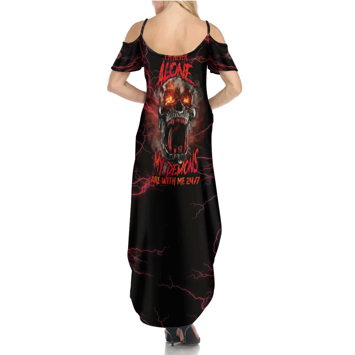 I'm Never Alone Skull Demon Summer Maxi Dress - Wonder Print Shop