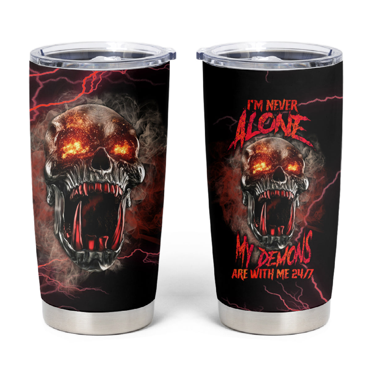 I'm Never Alone Skull Demon Tumbler Cup - Wonder Print Shop