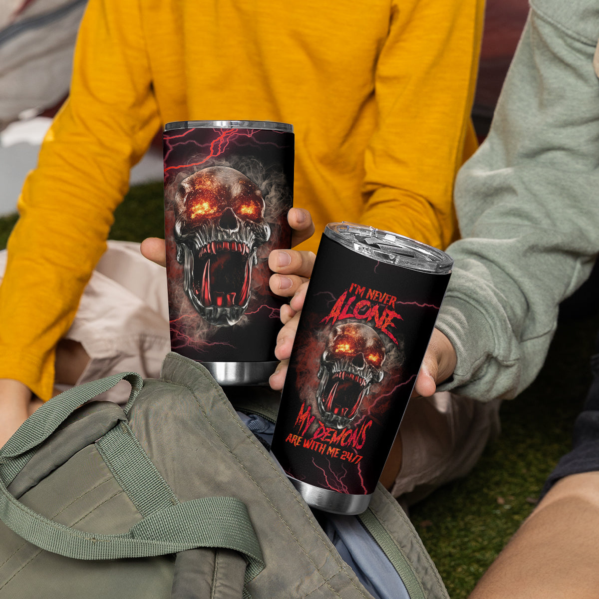 I'm Never Alone Skull Demon Tumbler Cup - Wonder Print Shop