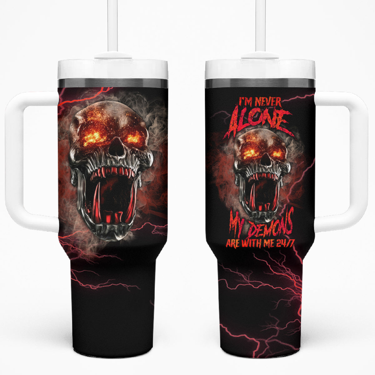 I'm Never Alone Skull Demon Tumbler With Handle - Wonder Print Shop