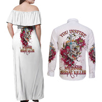 You Inspire My Inner Serial K Skull Rose Couples Matching Off Shoulder Maxi Dress and Long Sleeve Button Shirt - Wonder Print Shop