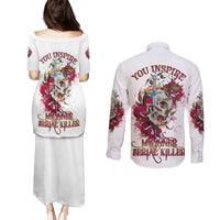 You Inspire My Inner Serial K Skull Rose Couples Matching Puletasi Dress and Long Sleeve Button Shirt - Wonder Print Shop