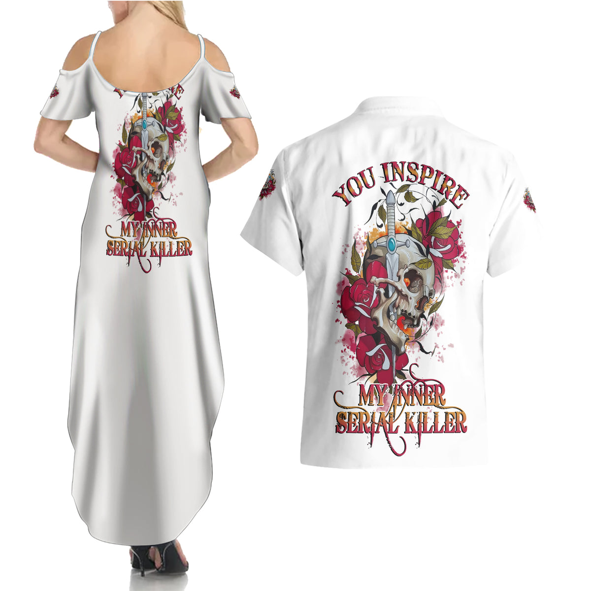 You Inspire My Inner Serial K Skull Rose Couples Matching Summer Maxi Dress and Hawaiian Shirt - Wonder Print Shop