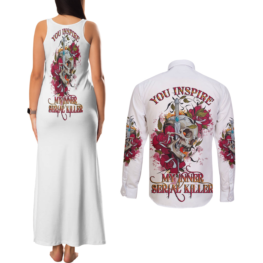 You Inspire My Inner Serial K Skull Rose Couples Matching Tank Maxi Dress and Long Sleeve Button Shirt - Wonder Print Shop