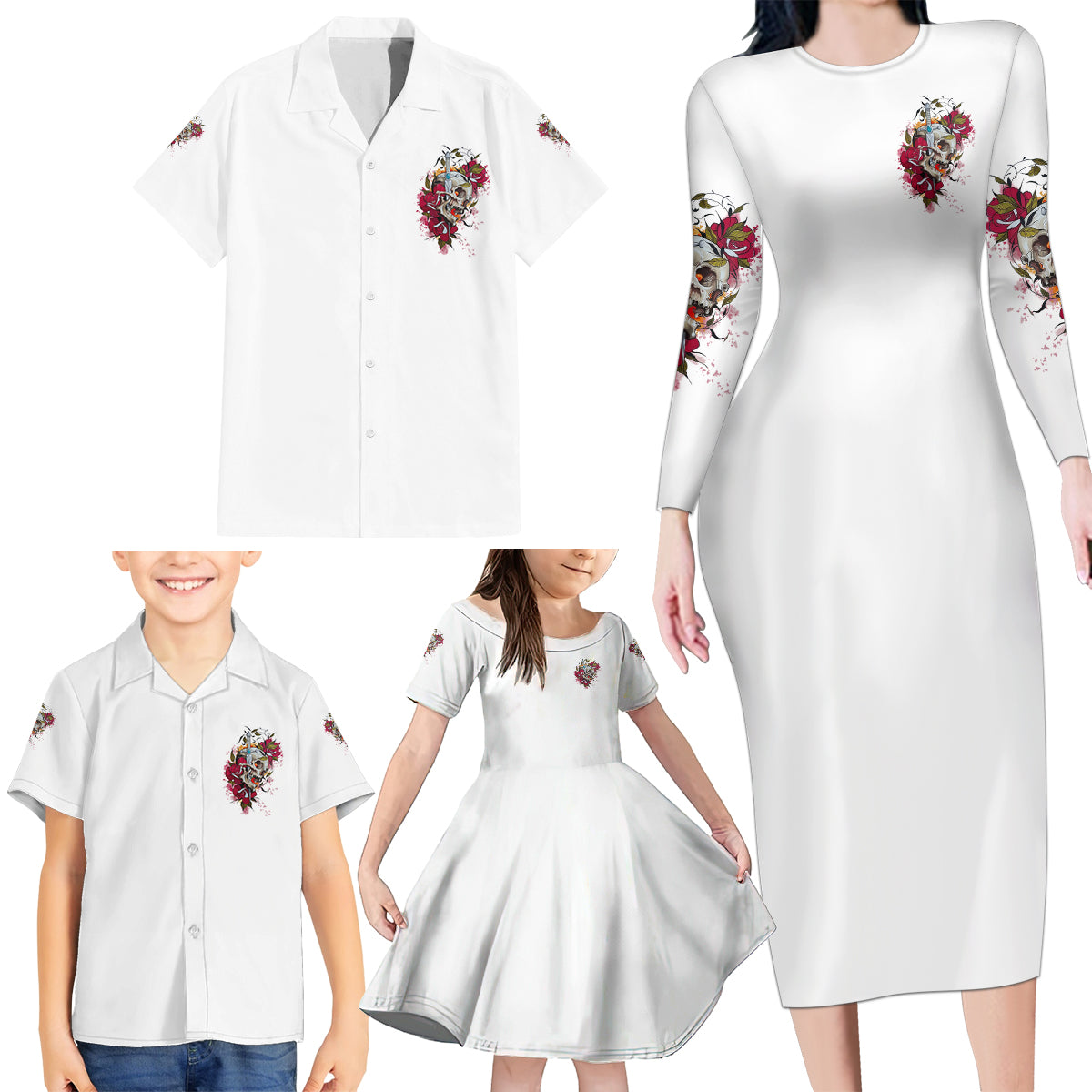 You Inspire My Inner Serial K Skull Rose Family Matching Long Sleeve Bodycon Dress and Hawaiian Shirt - Wonder Print Shop