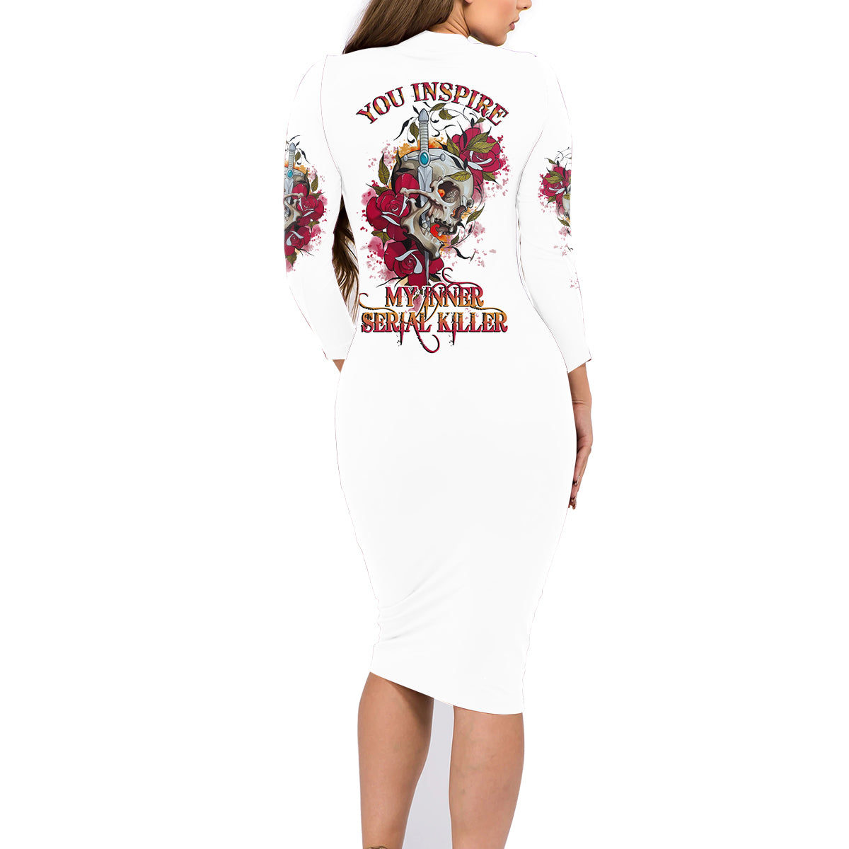 You Inspire My Inner Serial K Skull Rose Family Matching Long Sleeve Bodycon Dress and Hawaiian Shirt - Wonder Print Shop