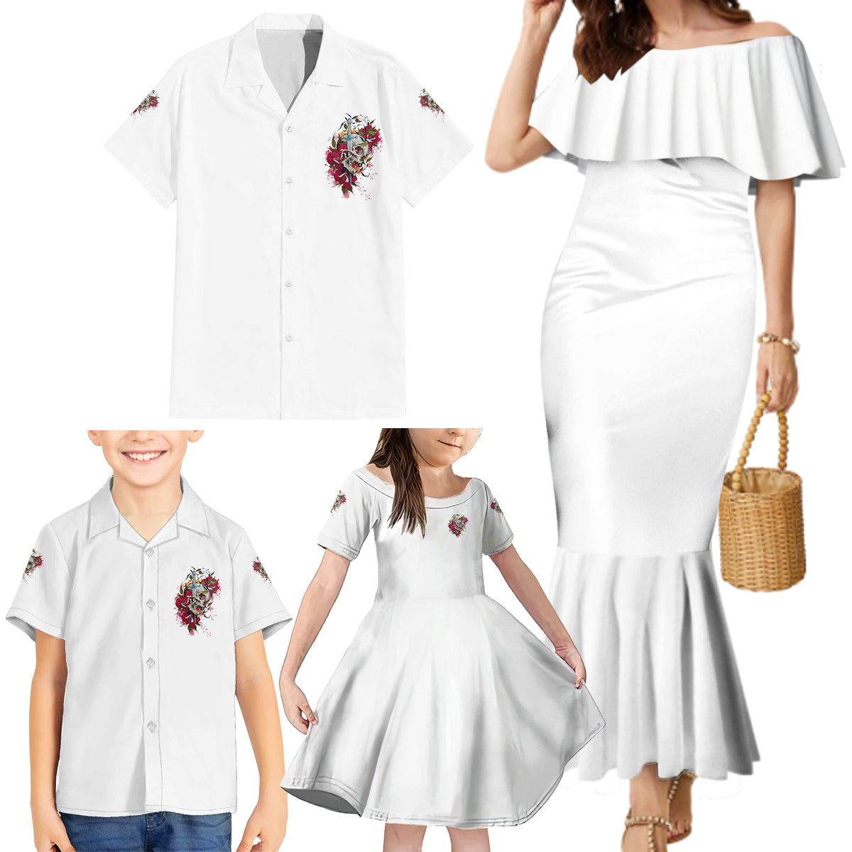 You Inspire My Inner Serial K Skull Rose Family Matching Mermaid Dress and Hawaiian Shirt - Wonder Print Shop
