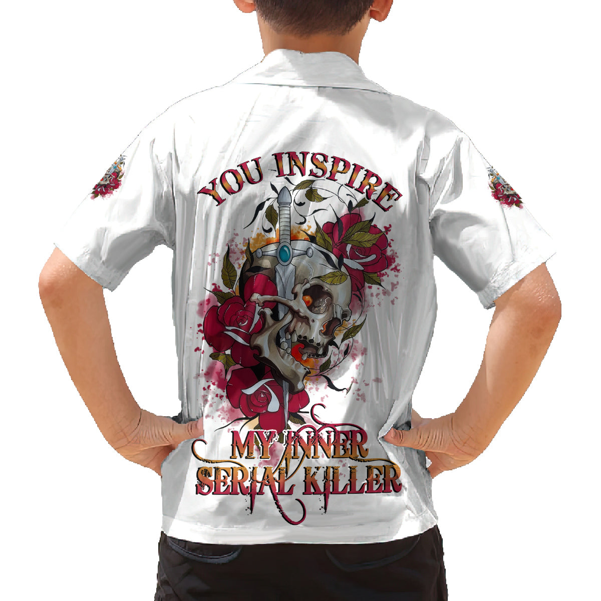 You Inspire My Inner Serial K Skull Rose Family Matching Off Shoulder Maxi Dress and Hawaiian Shirt - Wonder Print Shop