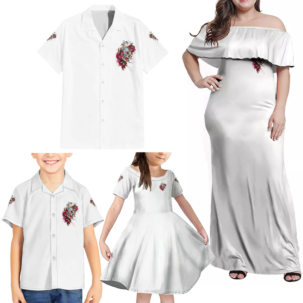 You Inspire My Inner Serial K Skull Rose Family Matching Off Shoulder Maxi Dress and Hawaiian Shirt - Wonder Print Shop
