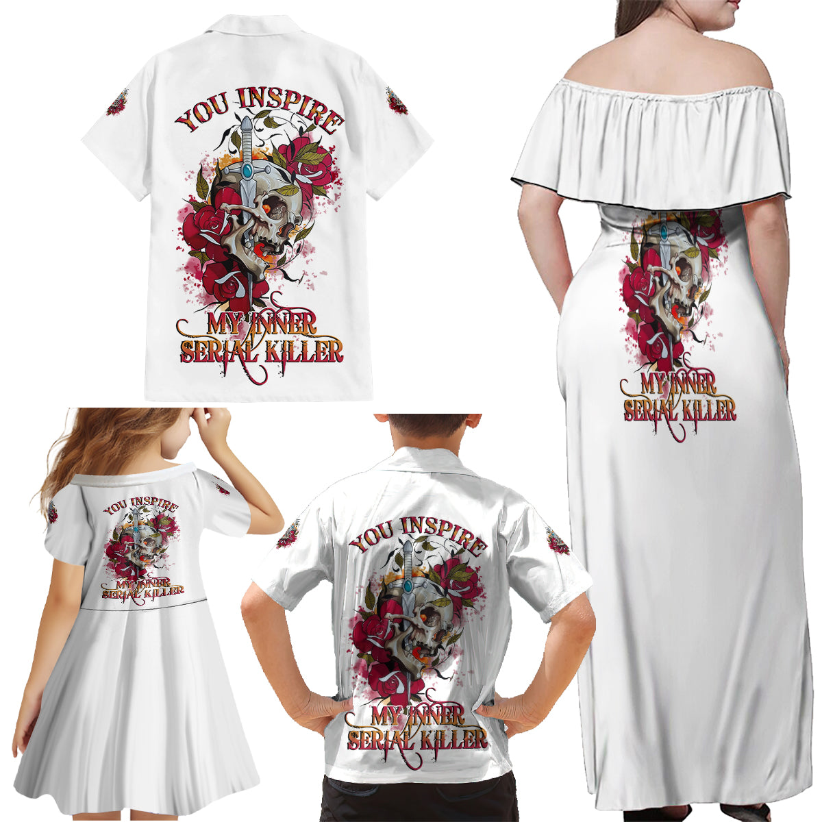 You Inspire My Inner Serial K Skull Rose Family Matching Off Shoulder Maxi Dress and Hawaiian Shirt - Wonder Print Shop