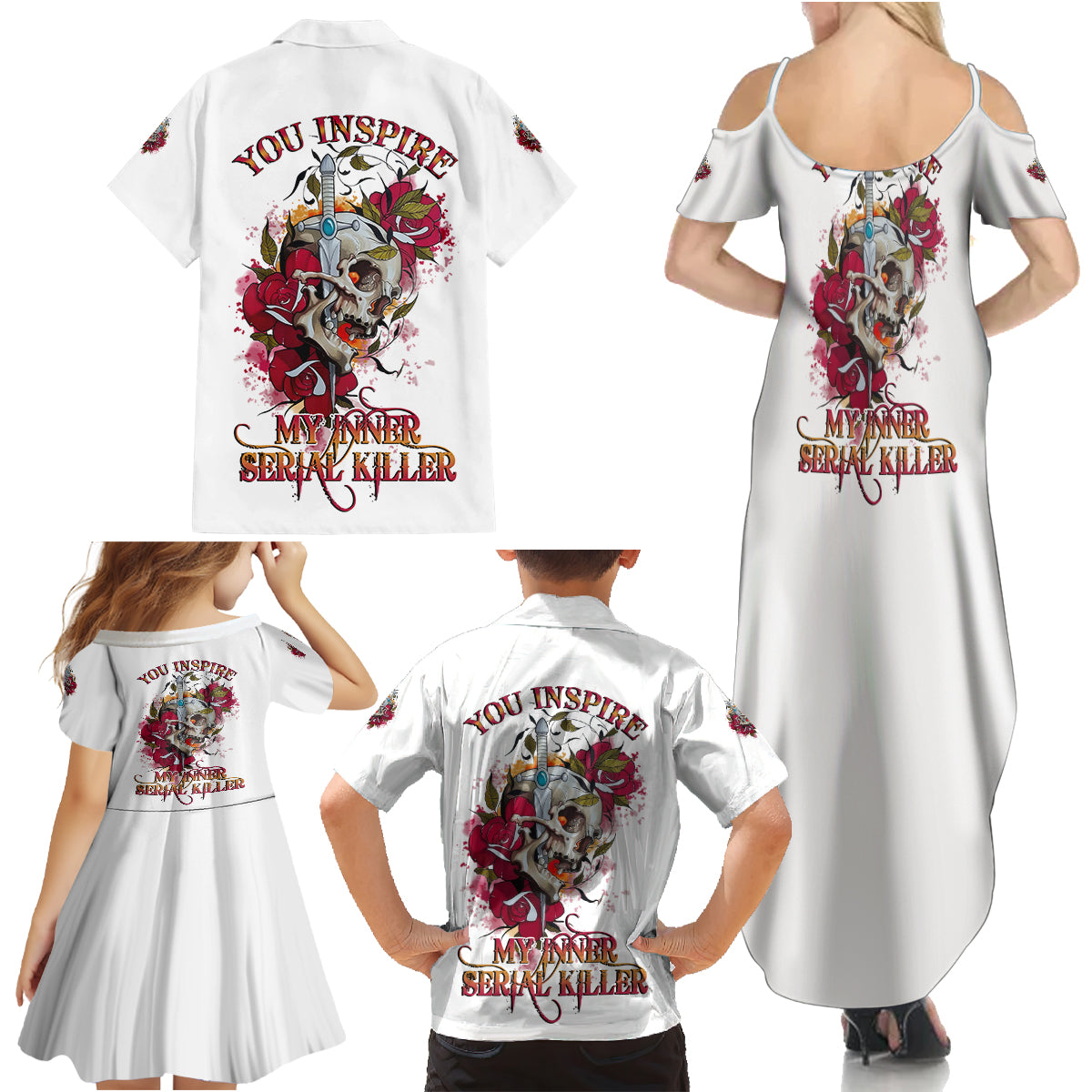 You Inspire My Inner Serial K Skull Rose Family Matching Summer Maxi Dress and Hawaiian Shirt - Wonder Print Shop