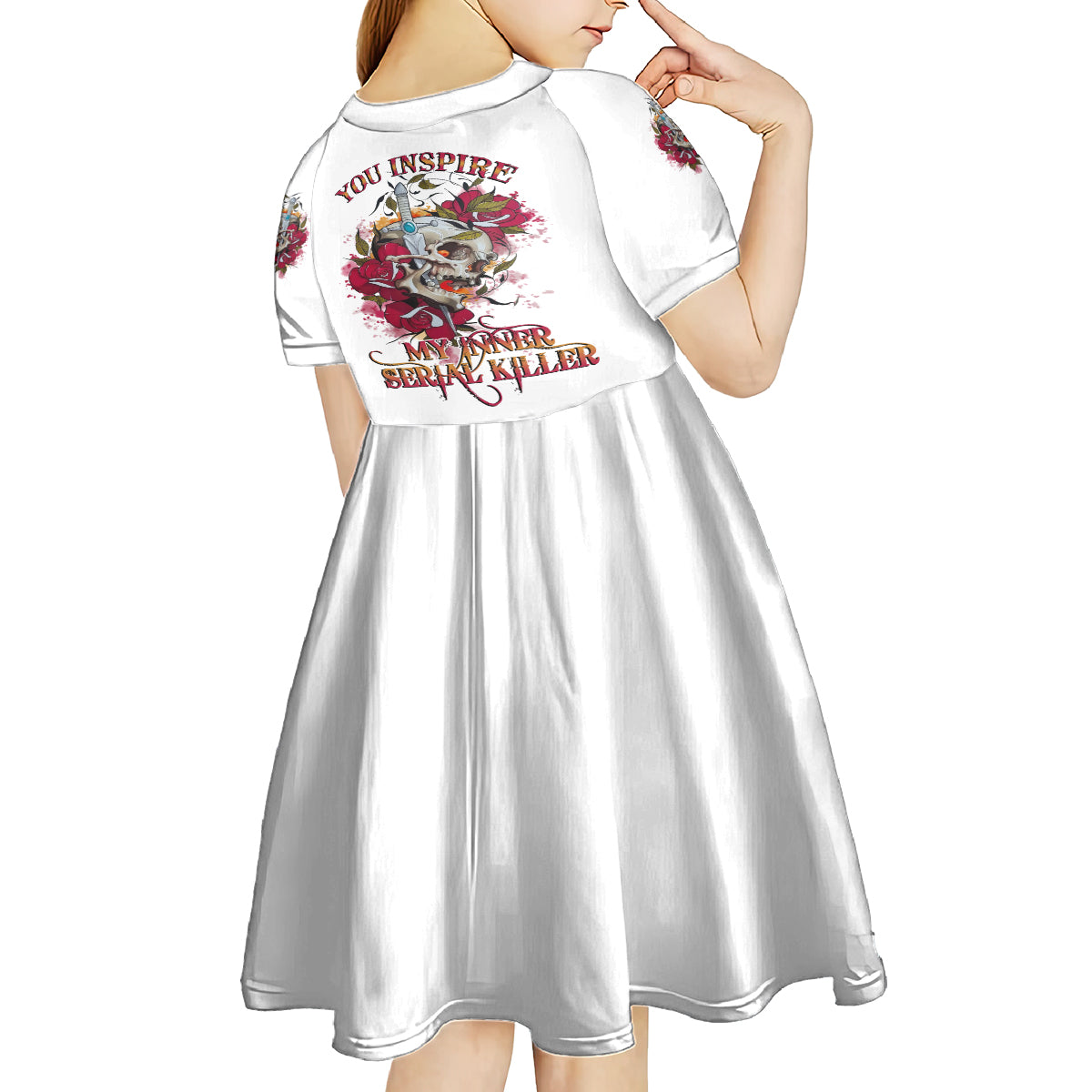 You Inspire My Inner Serial K Skull Rose Kid Short Sleeve Dress - Wonder Print Shop
