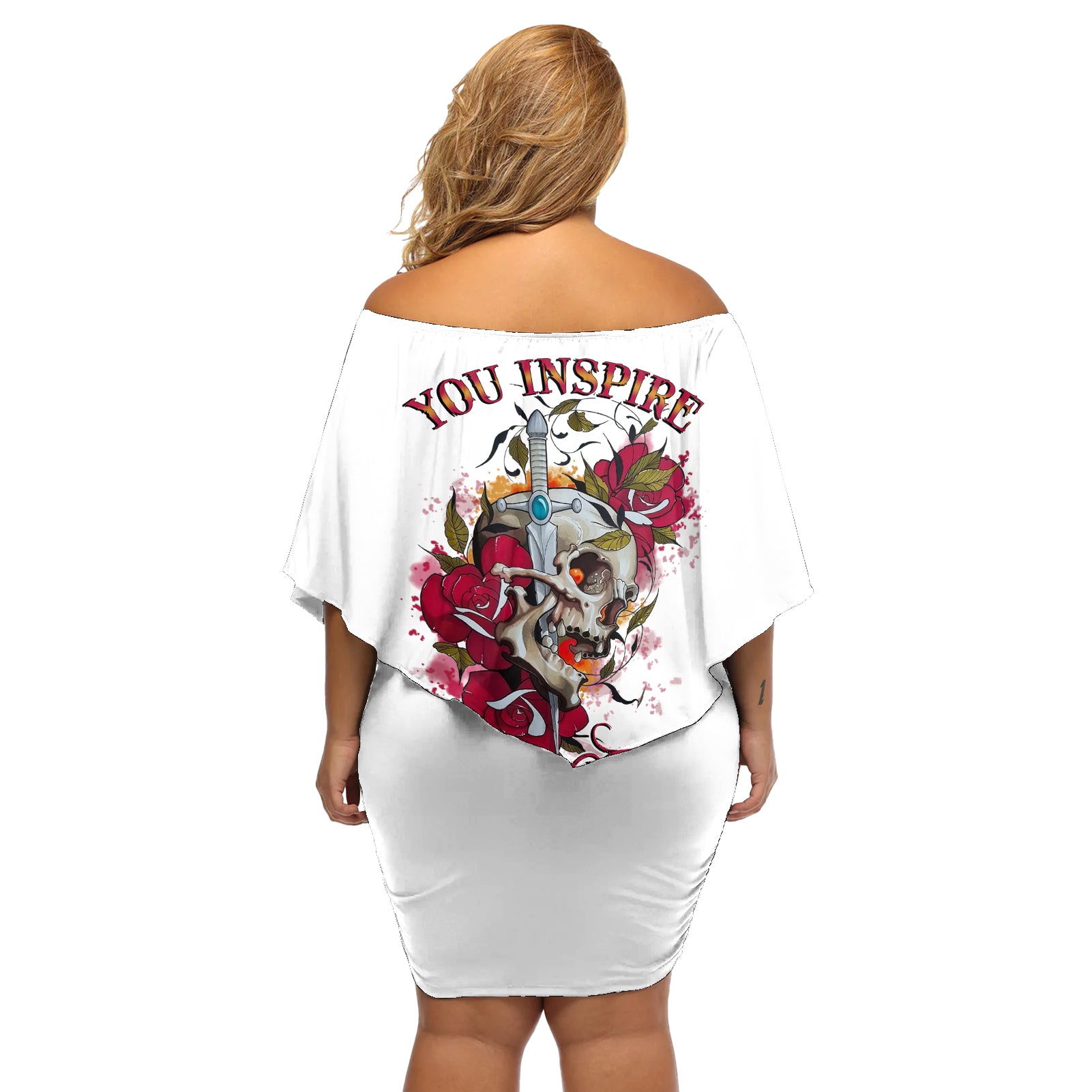 You Inspire My Inner Serial K Skull Rose Off Shoulder Short Dress - Wonder Print Shop