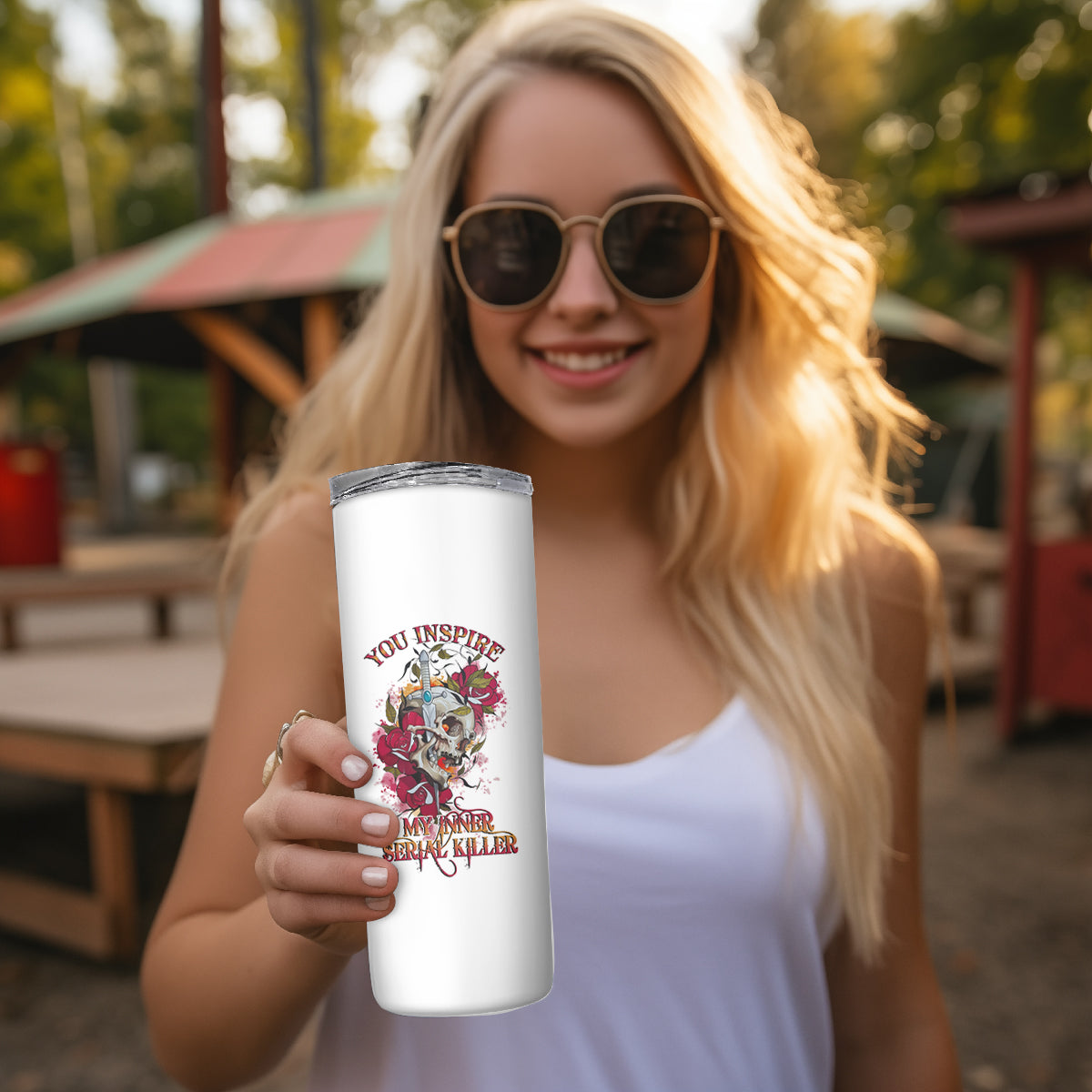 You Inspire My Inner Serial K Skull Rose Skinny Tumbler - Wonder Print Shop