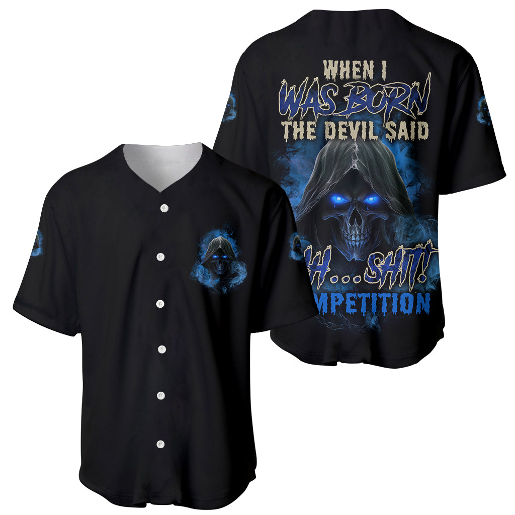 When I Was Born Reaper Fire Blue Baseball Jersey - Wonder Print Shop