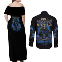 When I Was Born Reaper Fire Blue Couples Matching Off Shoulder Maxi Dress and Long Sleeve Button Shirt - Wonder Print Shop