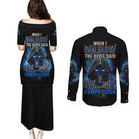 When I Was Born Reaper Fire Blue Couples Matching Puletasi Dress and Long Sleeve Button Shirt - Wonder Print Shop