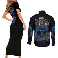 When I Was Born Reaper Fire Blue Couples Matching Short Sleeve Bodycon Dress and Long Sleeve Button Shirt - Wonder Print Shop