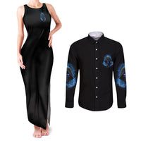 When I Was Born Reaper Fire Blue Couples Matching Tank Maxi Dress and Long Sleeve Button Shirt - Wonder Print Shop