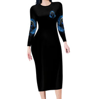When I Was Born Reaper Fire Blue Family Matching Long Sleeve Bodycon Dress and Hawaiian Shirt - Wonder Print Shop
