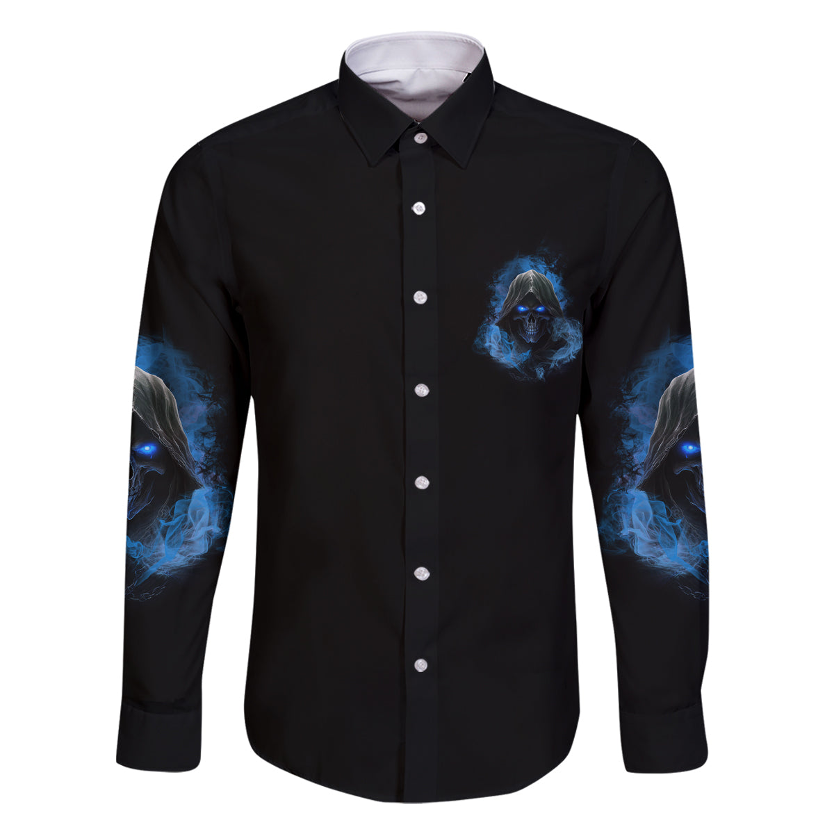 When I Was Born Reaper Fire Blue Family Matching Off Shoulder Long Sleeve Dress and Hawaiian Shirt - Wonder Print Shop