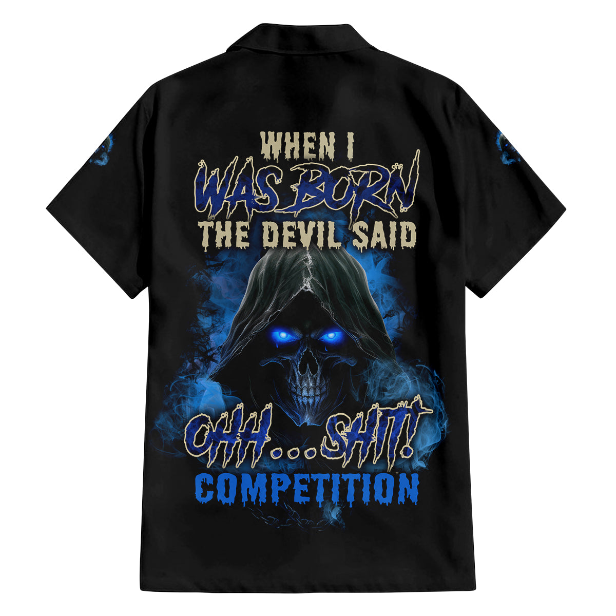 When I Was Born Reaper Fire Blue Family Matching Puletasi Dress and Hawaiian Shirt - Wonder Print Shop