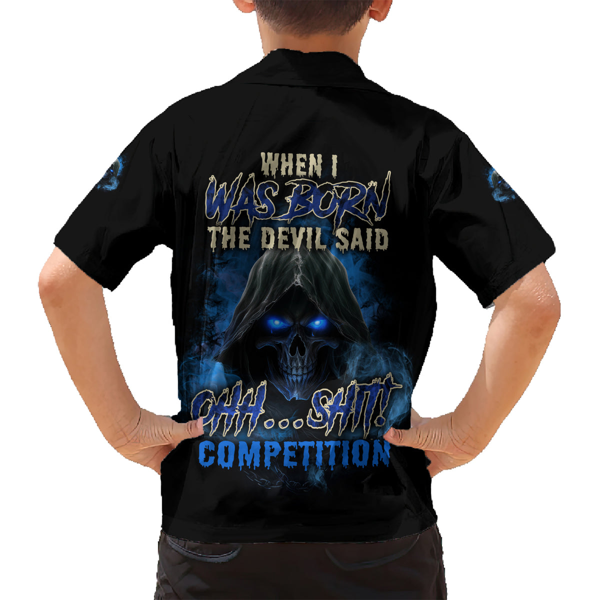 When I Was Born Reaper Fire Blue Family Matching Short Sleeve Bodycon Dress and Hawaiian Shirt - Wonder Print Shop