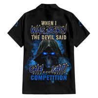 When I Was Born Reaper Fire Blue Family Matching Short Sleeve Bodycon Dress and Hawaiian Shirt - Wonder Print Shop