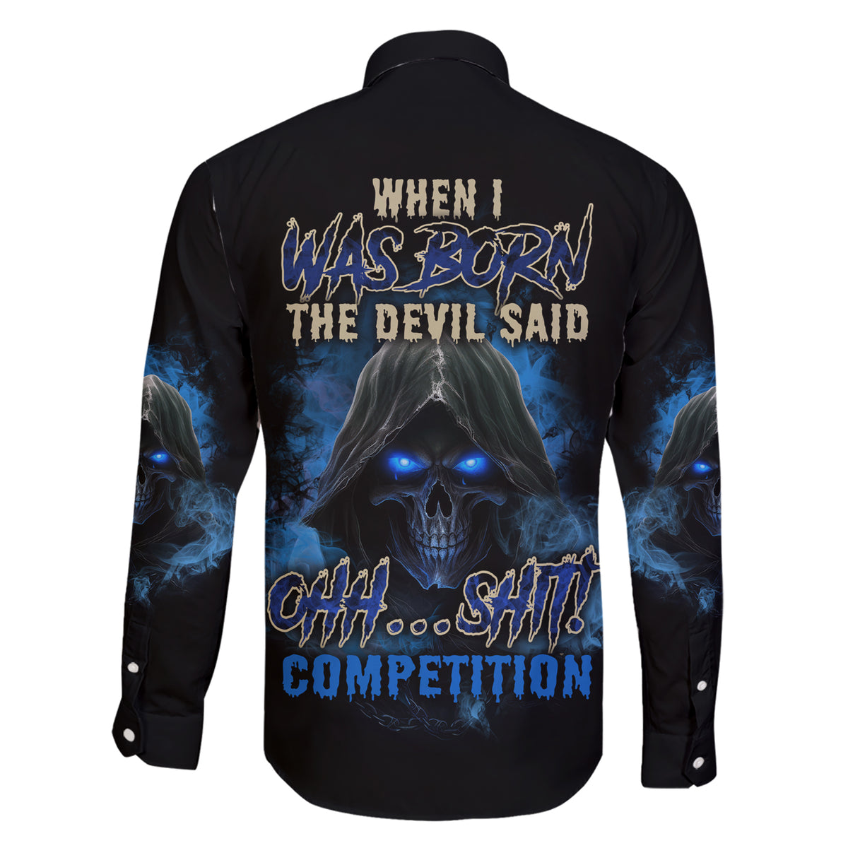 When I Was Born Reaper Fire Blue Family Matching Short Sleeve Bodycon Dress and Hawaiian Shirt - Wonder Print Shop