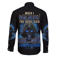 When I Was Born Reaper Fire Blue Family Matching Short Sleeve Bodycon Dress and Hawaiian Shirt - Wonder Print Shop