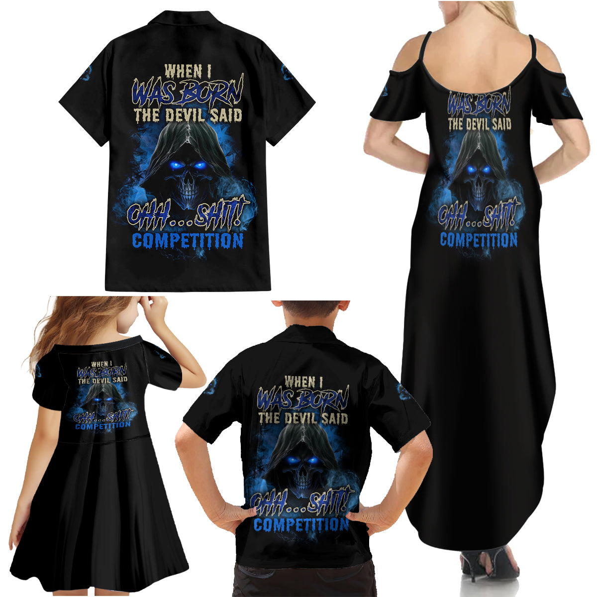 When I Was Born Reaper Fire Blue Family Matching Summer Maxi Dress and Hawaiian Shirt - Wonder Print Shop