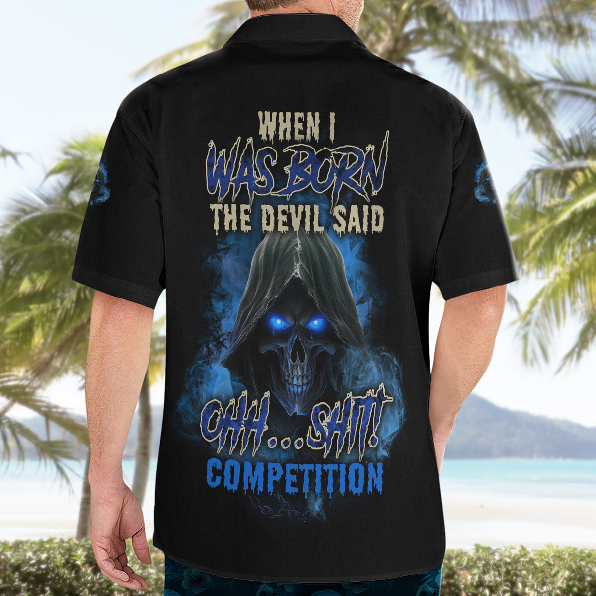 When I Was Born Reaper Fire Blue Hawaiian Shirt - Wonder Print Shop