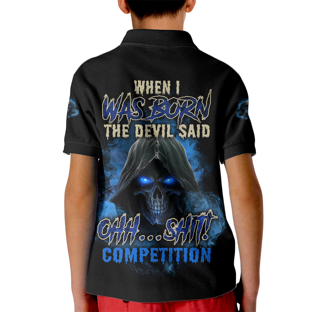 When I Was Born Reaper Fire Blue Kid Polo Shirt - Wonder Print Shop