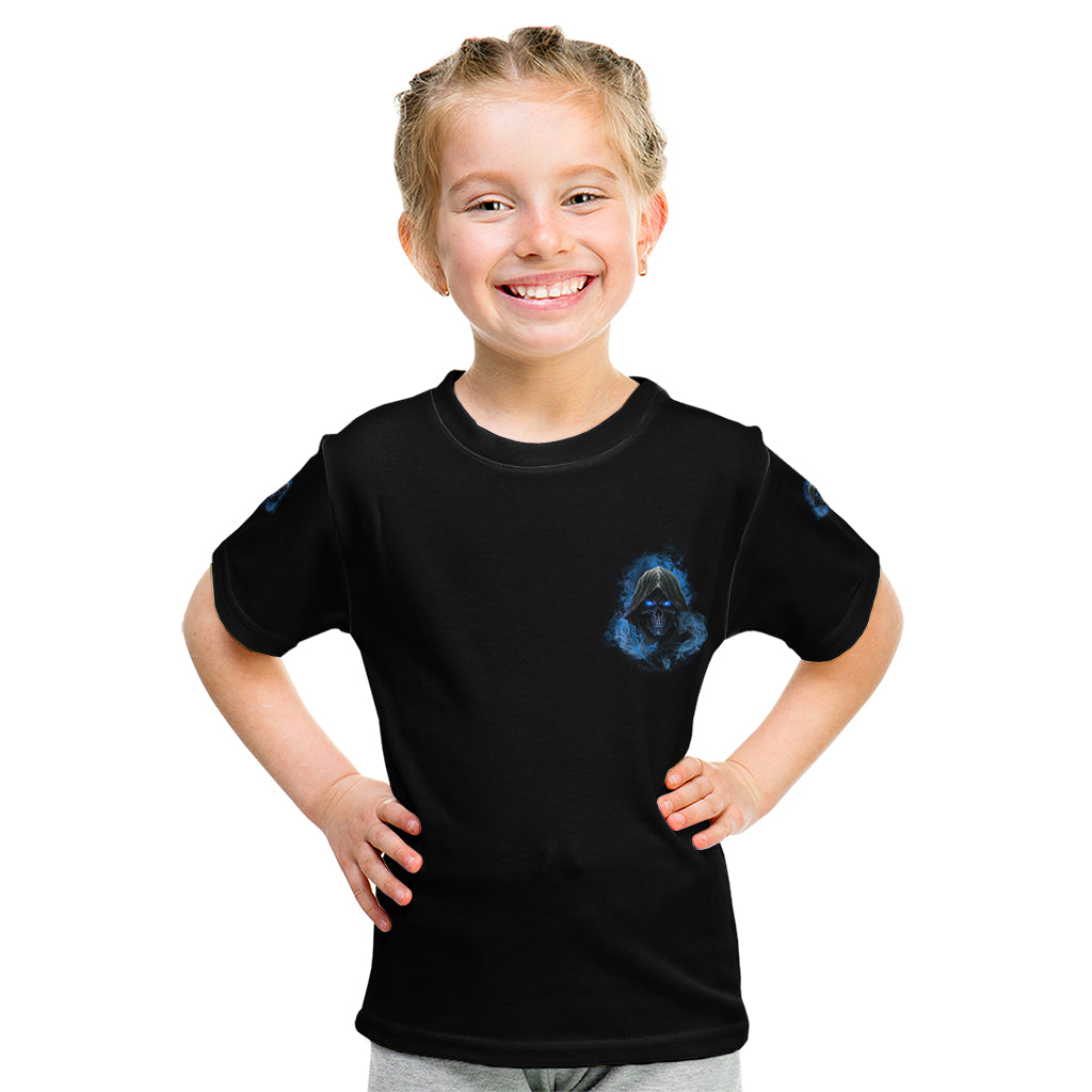 When I Was Born Reaper Fire Blue Kid T Shirt - Wonder Print Shop