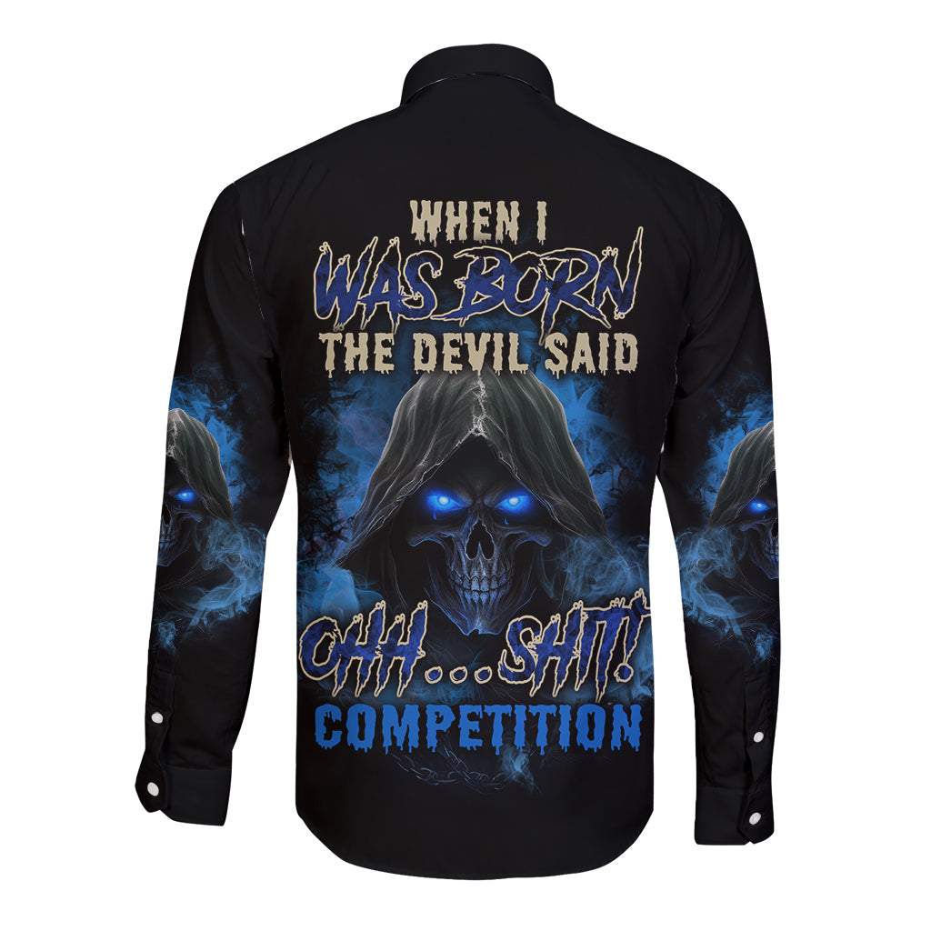 When I Was Born Reaper Fire Blue Long Sleeve Button Shirt - Wonder Print Shop