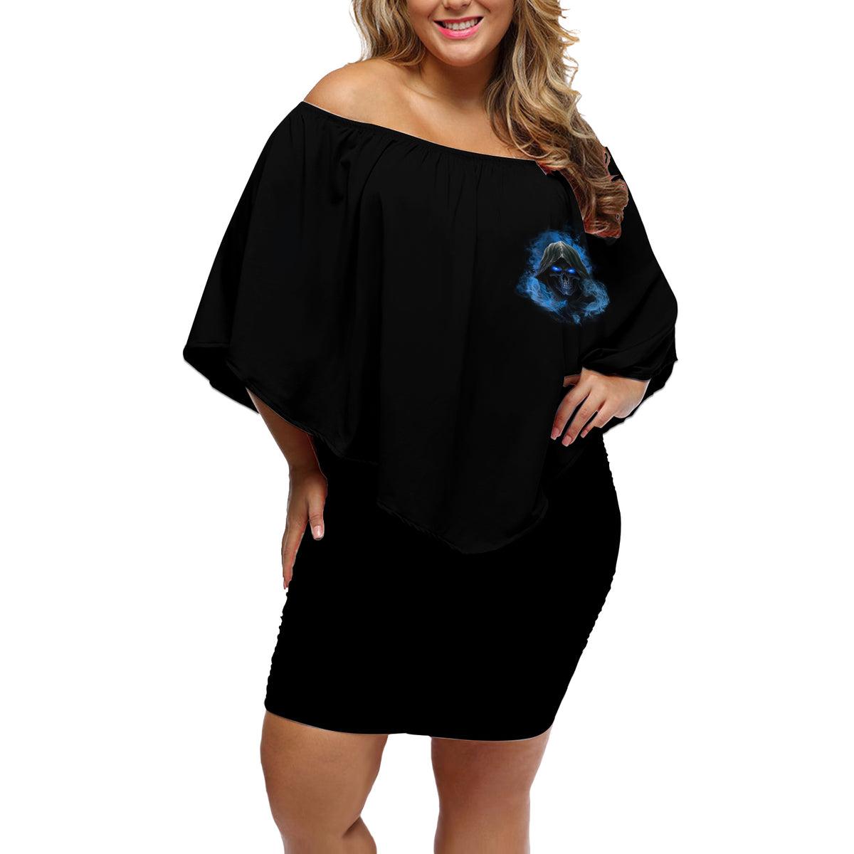 When I Was Born Reaper Fire Blue Off Shoulder Short Dress - Wonder Print Shop